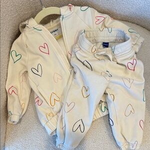 Old Navy Kids Cream Joggers with Colorful Heart Print